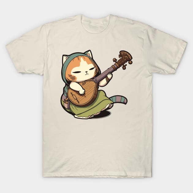 Chibi Bard Cat T-Shirt by Fantasy Cats Designs